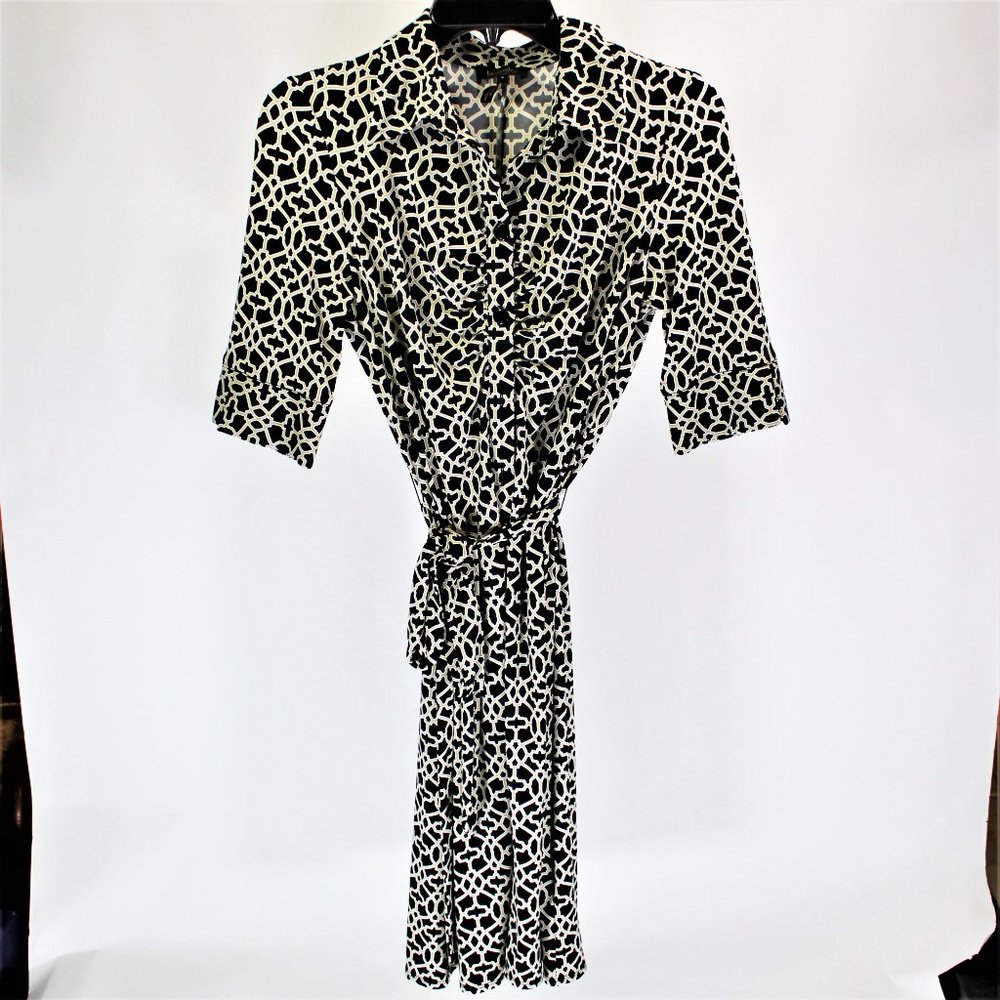 Laundry |  Black & Tan Ruched Printed Shirt Dress